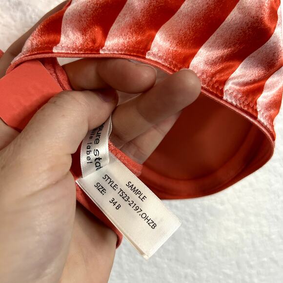 Pleasure State White Label Bra Womens Size 34B Red Stripe Black Lace SAMPLE - Picture 3 of 6